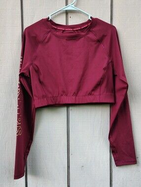 LOVE & SPORTS Maroon Long Sleeve Cropped Athletic Top Youth Large Recycled